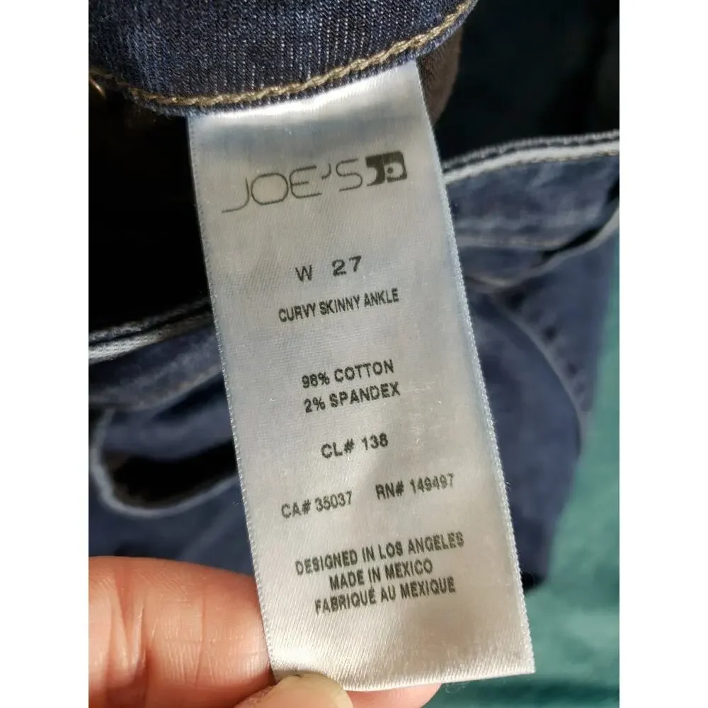 Joes Jeans Size 27 Women Blue Denim Stretch Pants Mid Rise Curvy Skinny Ankle